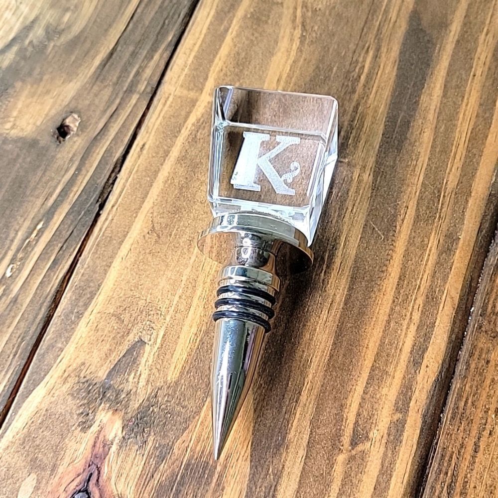 Glass Wine Stopper. Beautiful Etched Initial. K. NWOT. Never used.